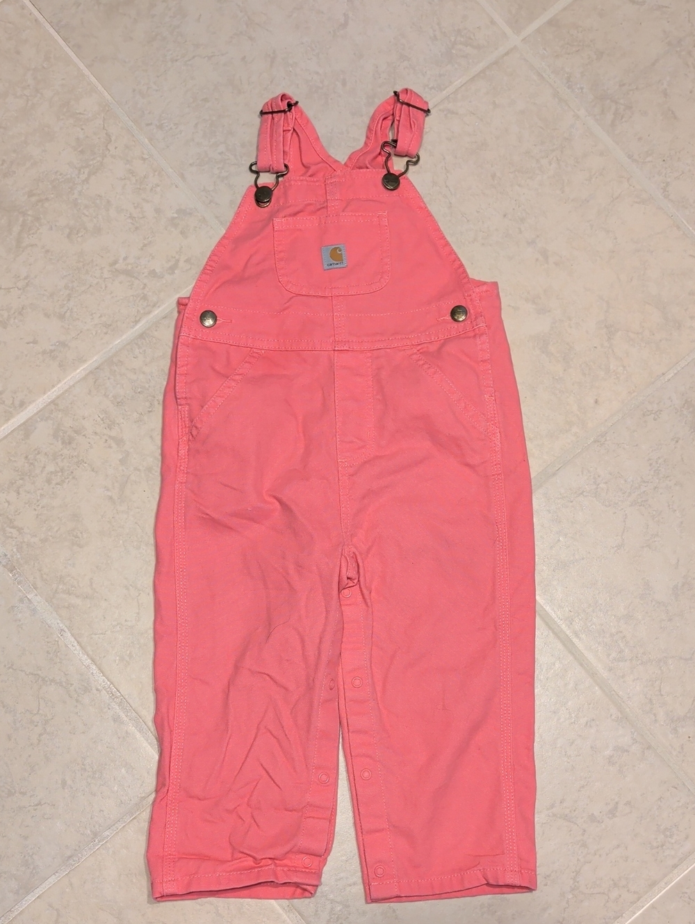 Carhartt Kids Coral Pink Overalls - Adjustable Cotton Bib